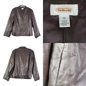 Talbots Vintage Womens Plus Size 20 Leather Blazer Jacket Lined Chocolate Brown